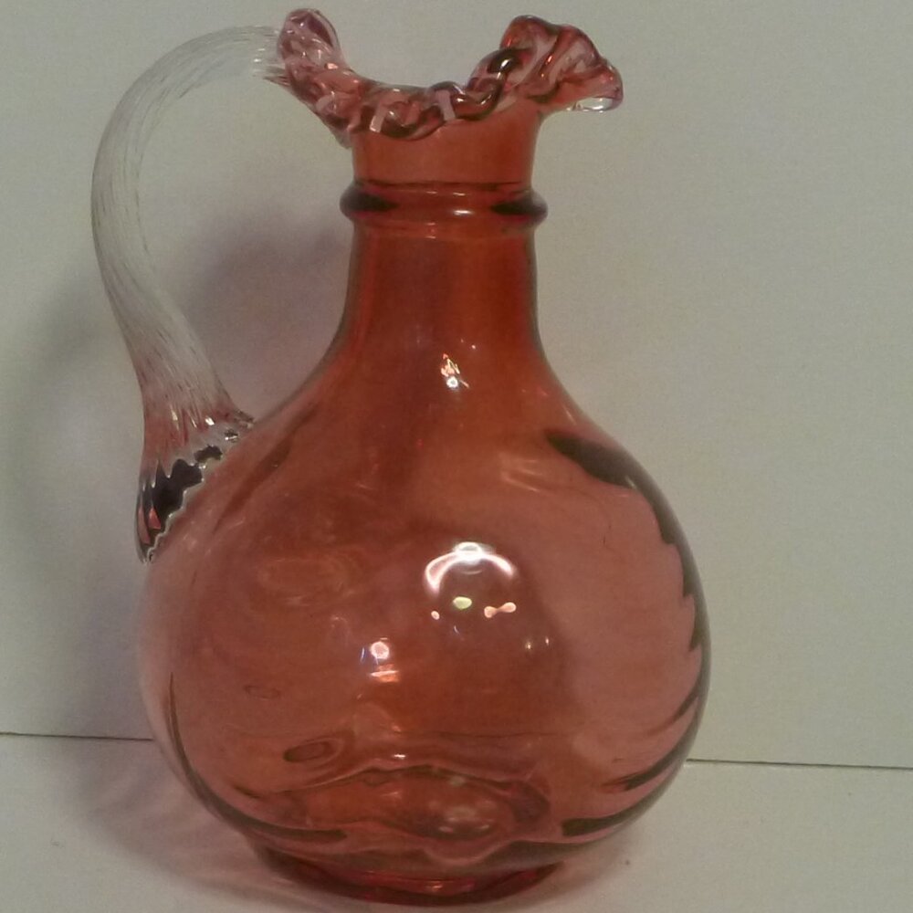 FENTON ART GLASS CRANBERRY DRAPERY RUFFELED EDGE PICHER